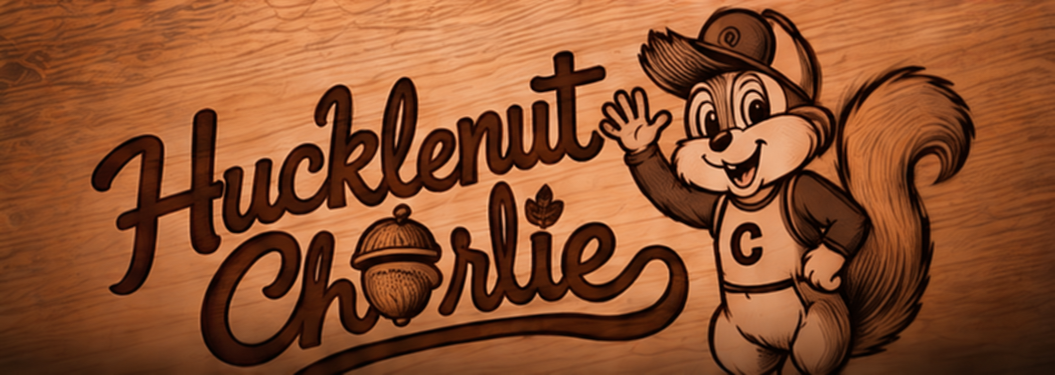 Illustrative Hucklenut Charlie character and logo concept